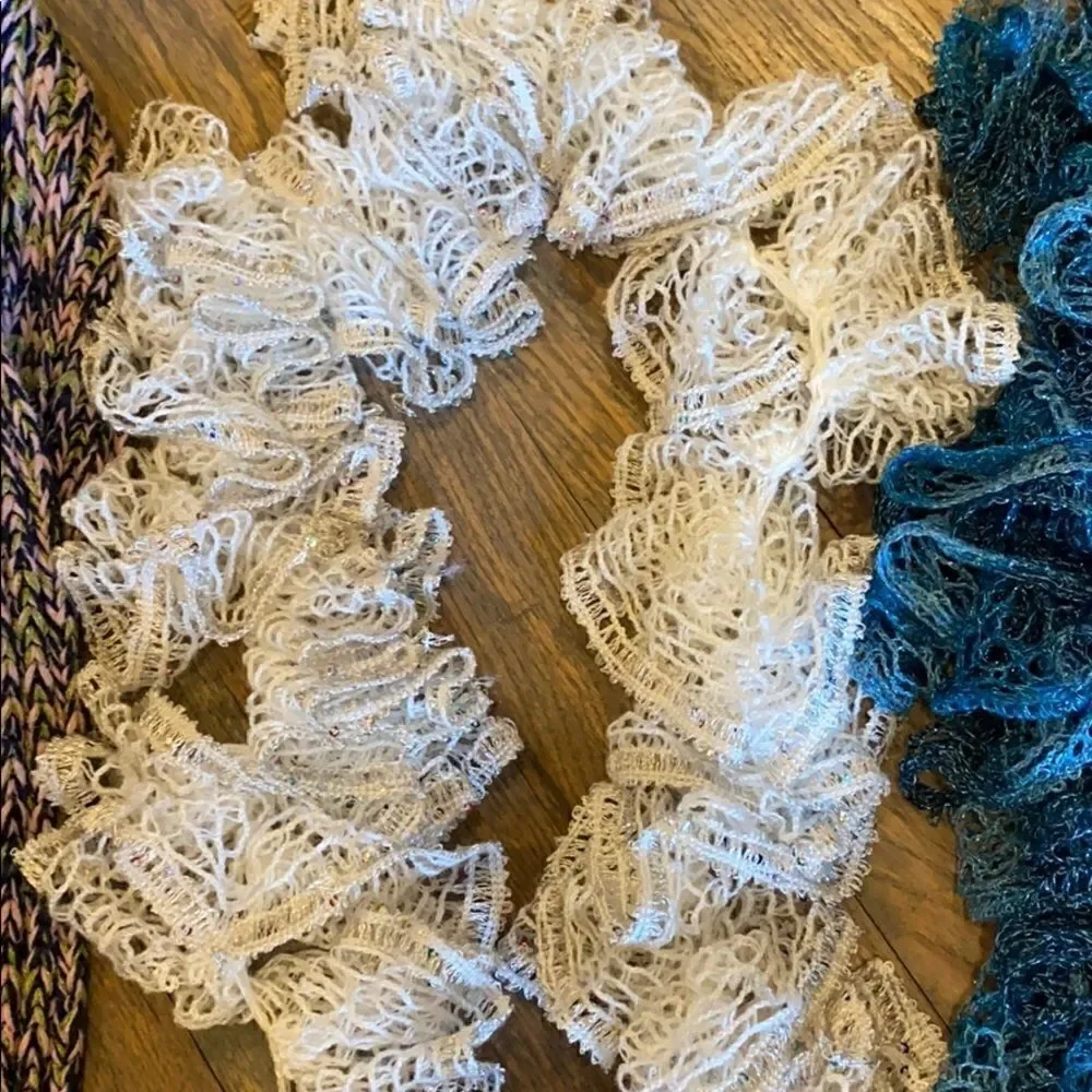 4 Handmade knitted, crocheted, scarfs bundle of 4
